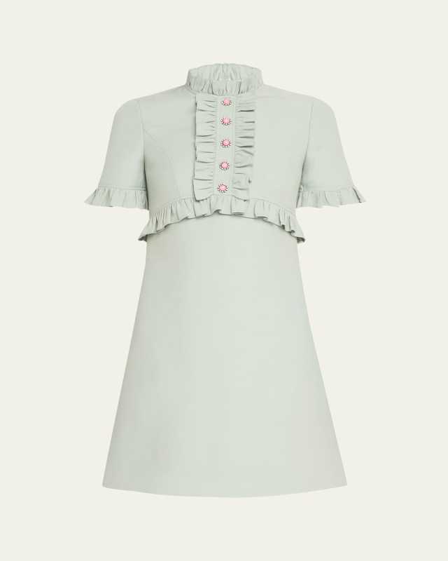 Ruffle Button Short-Sleeve Mini Dress
